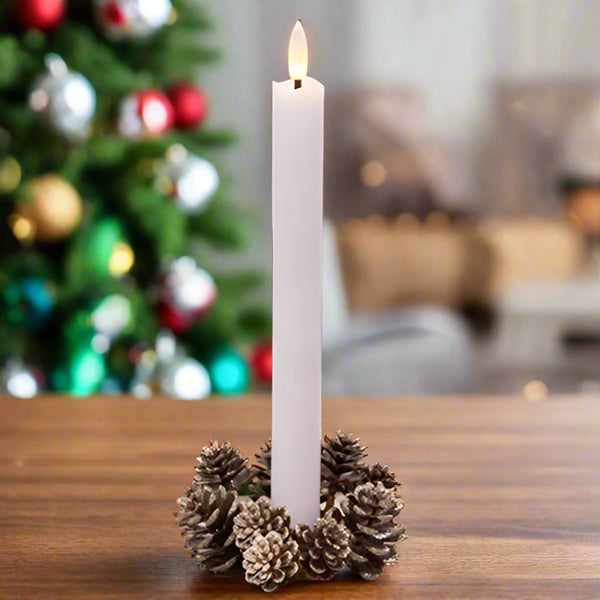 champagne frosted pinecones candle ring 1 inch