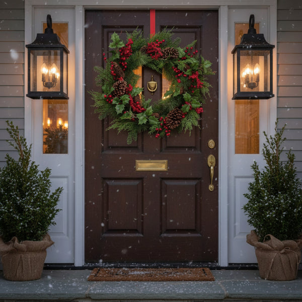 merry berry pine and holly wreath 28 inch