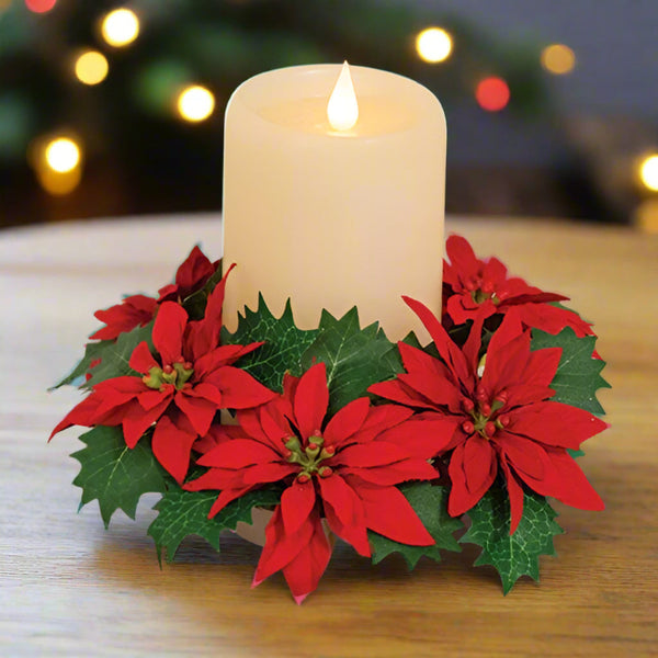 leafy poinsettia candle ring 3 inch