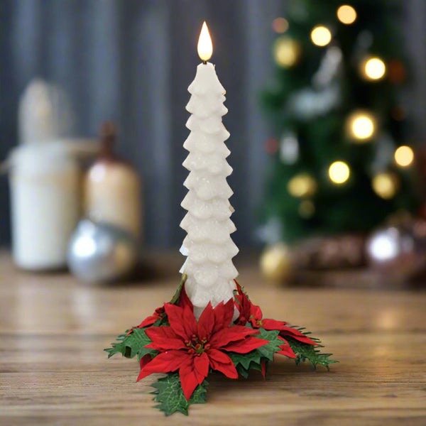 leafy poinsettia taper candle ring 1 inch