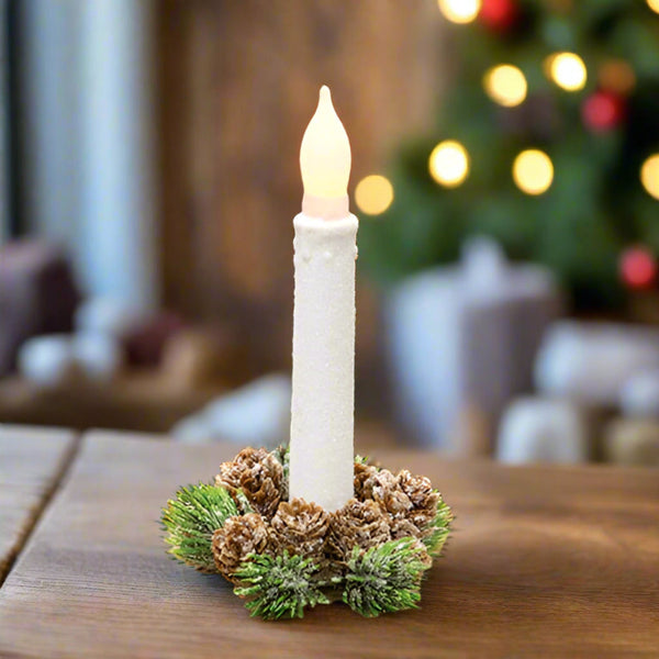 icy bristle pine boughs and pinecones candle ring 1 inch