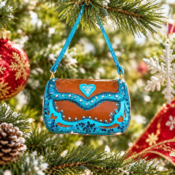 turquoise bling purse christmas ornament