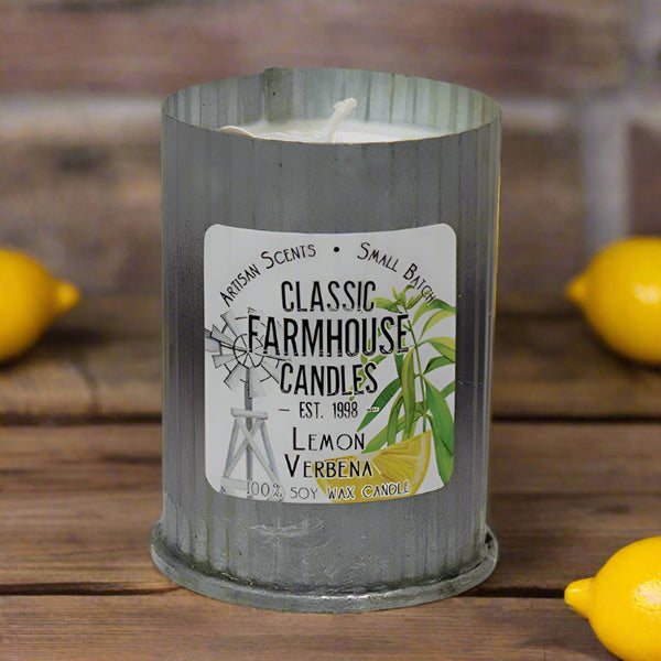 lemon verbena fluted tin candle