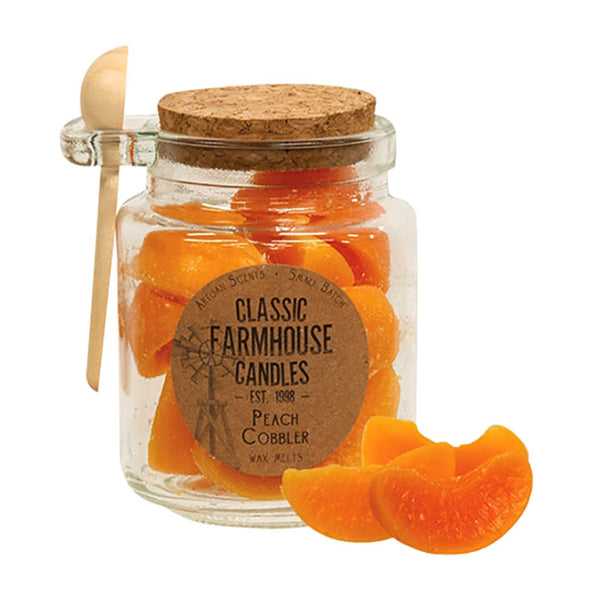 peach wax melts jar with spoon