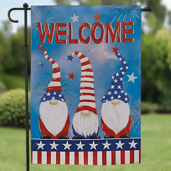 patriotic gnomes welcome garden flag