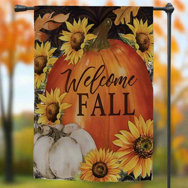 welcome fall pumpkins garden flag