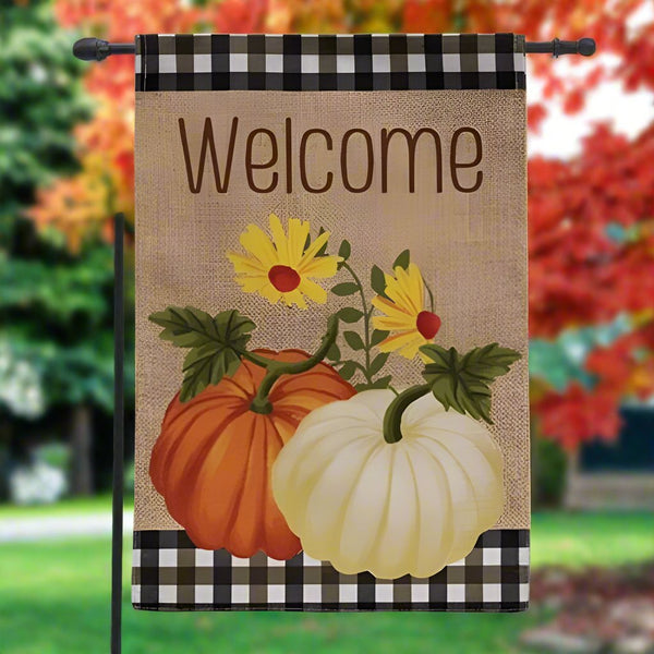 welcome pumpkins burlap garden flag