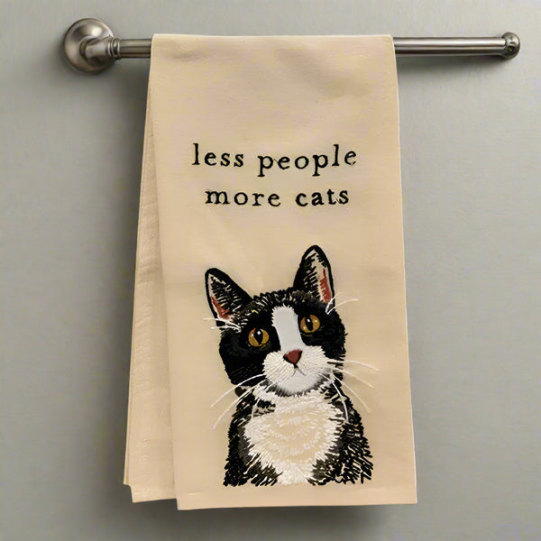 less people more cats kitchen tea towel