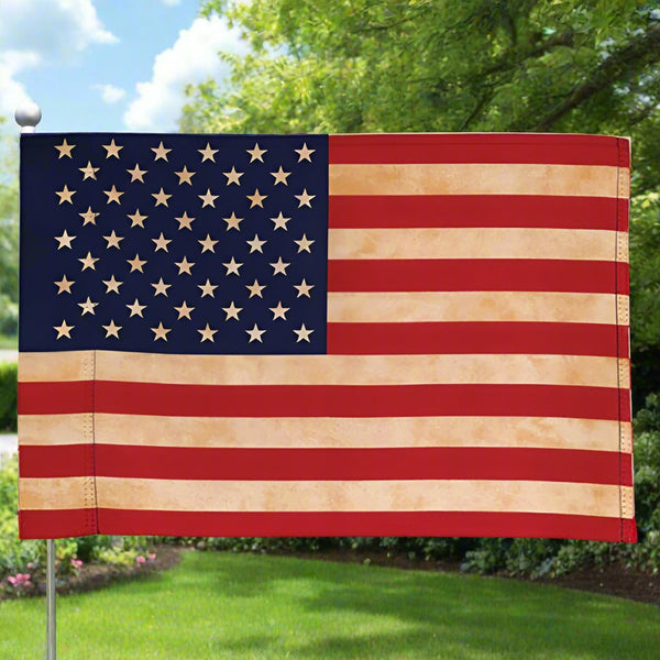 tea stained american garden flag