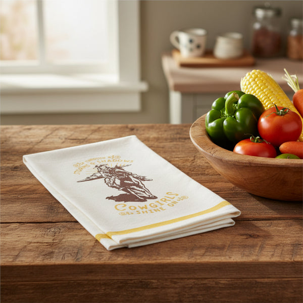 cowgirls shine on dish towel
