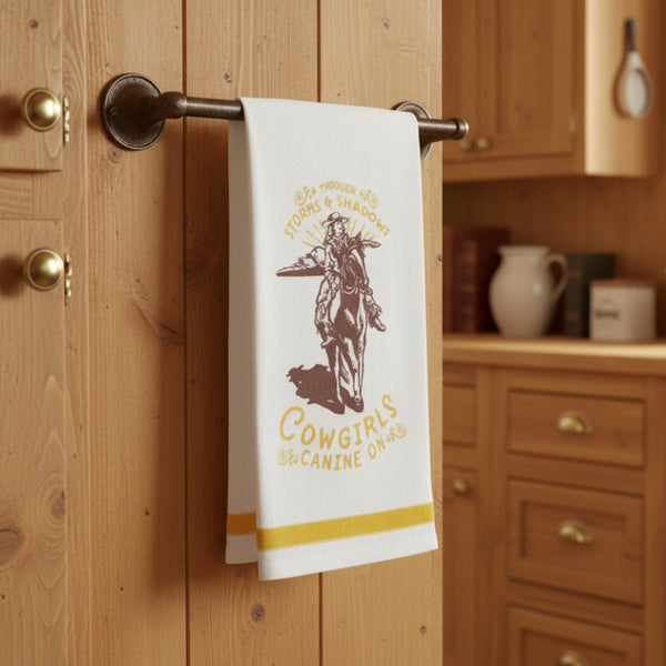 cowgirls shine on dish towel
