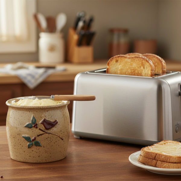 cardinal on branch small ceramic crock