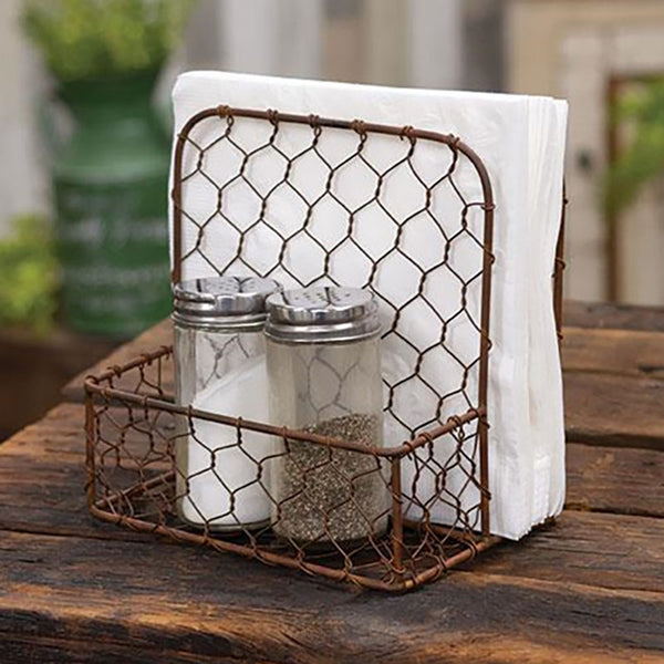 rusty chicken wire napkin holder