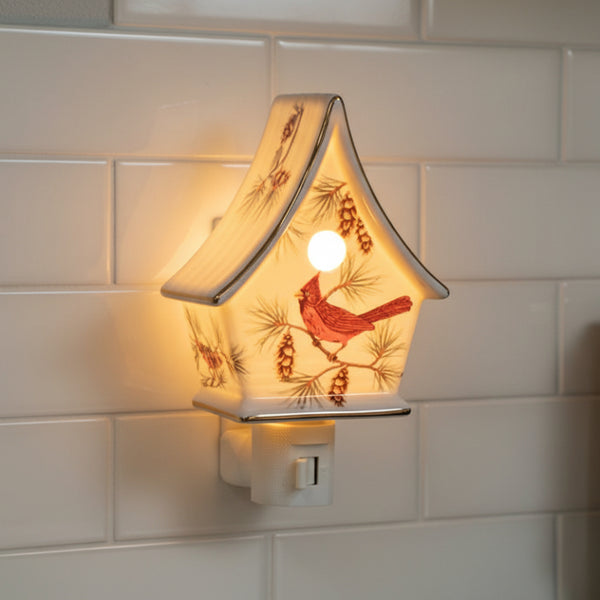 porcelain woodland cardinal birdhouse nightfall