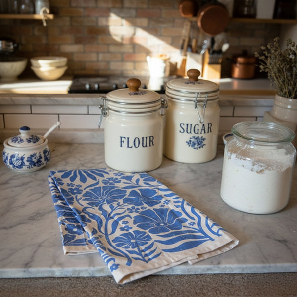 spring blue flower kitchen tea towel