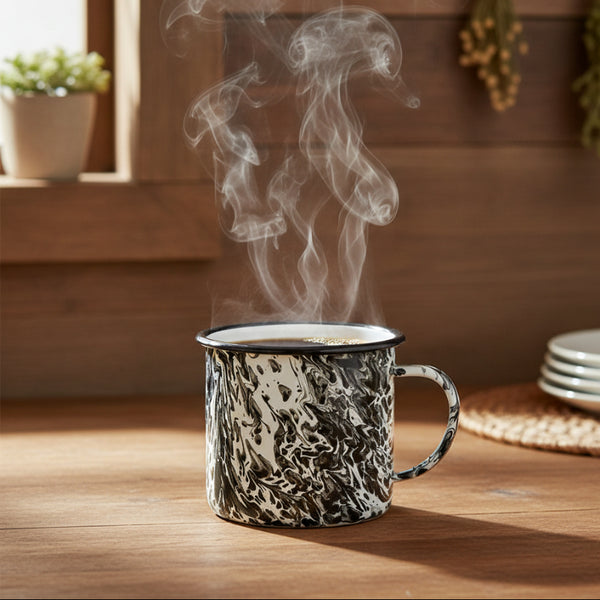 splatter enamel soup mug