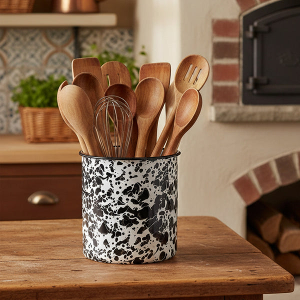 black splatter enamel utensil holder