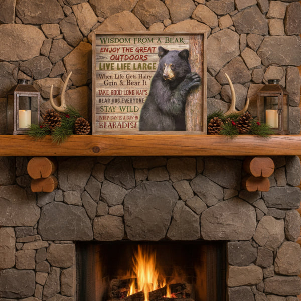 bear wisdom distressed wooden sign