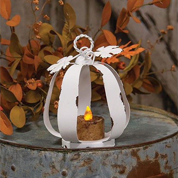 distressed white metal pumpkin tealight candle holder