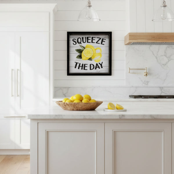 squeeze the day framed lemon sign