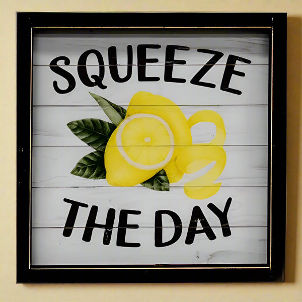 squeeze the day framed lemon sign