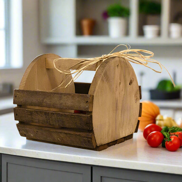 natural wooden lath small rounded tote basket