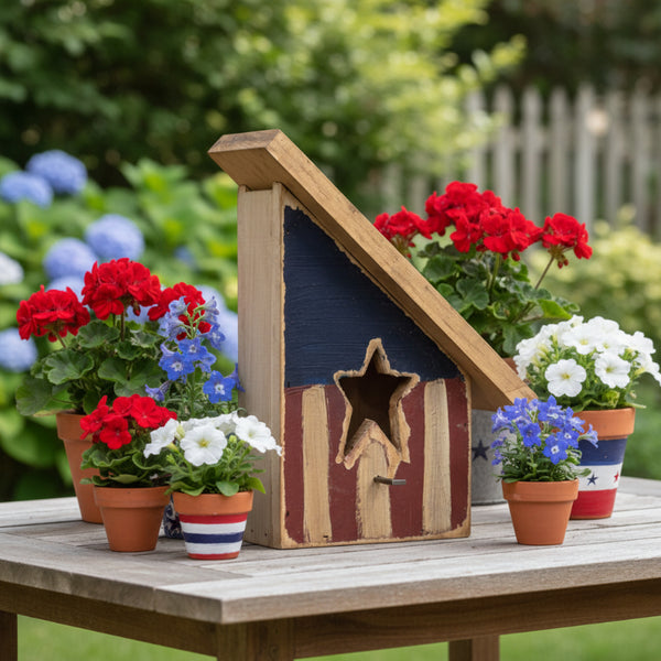 rustic wood slant americana birdhouse