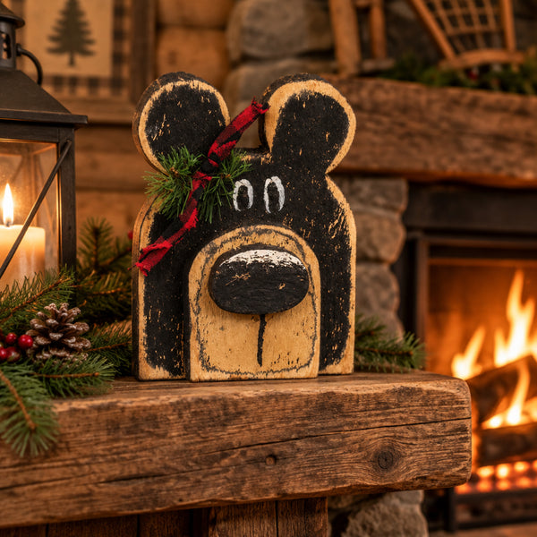 large wooden layered black bear head shelf sitter