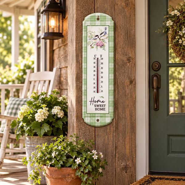 home sweet home bird couple metal thermometer