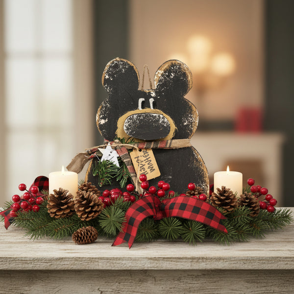 rustic wooden hanging happy winter black bear plaque
