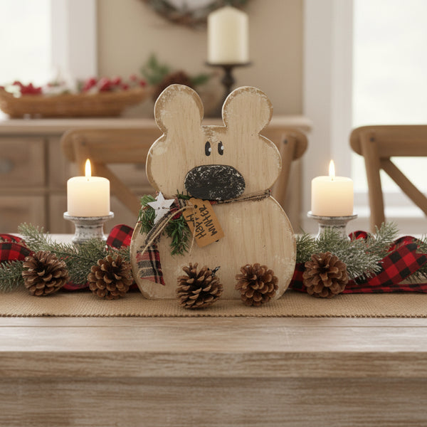 rustic wood hanging happy winter polar bear plaque
