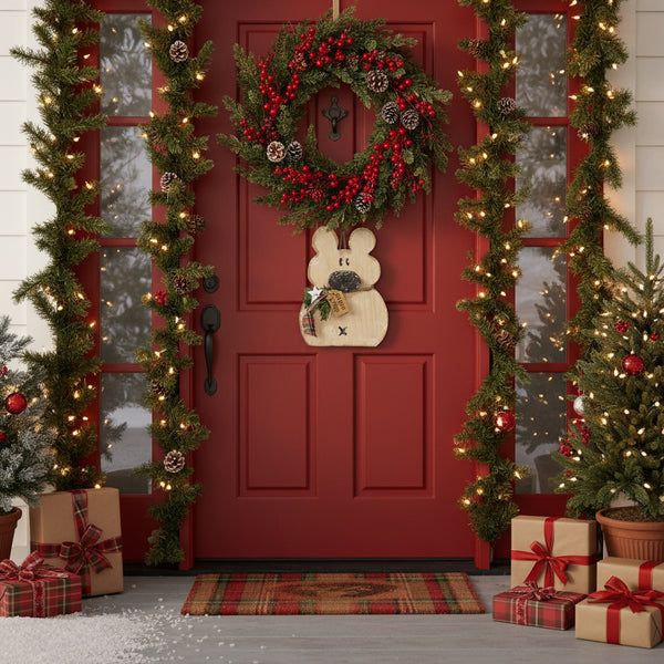 rustic wood hanging happy winter polar bear plaque