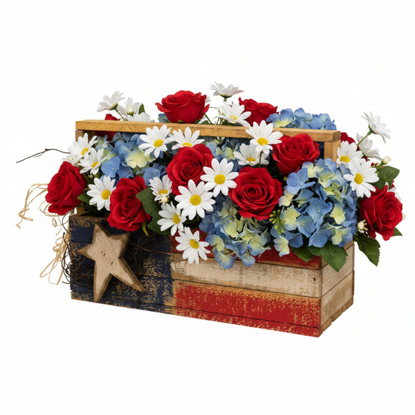 americana wooden tote with dimensional flag