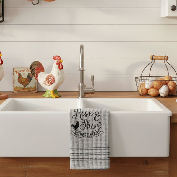 rise and shine mothercluckers kitchen tea towel