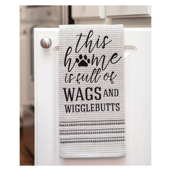 this home is full of wags and wigglebutts kitchen dish towel