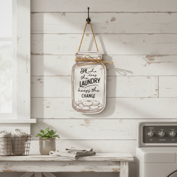 she who does the laundry mason jar sign