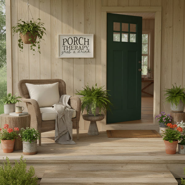 large porch therapy grab a drink sign