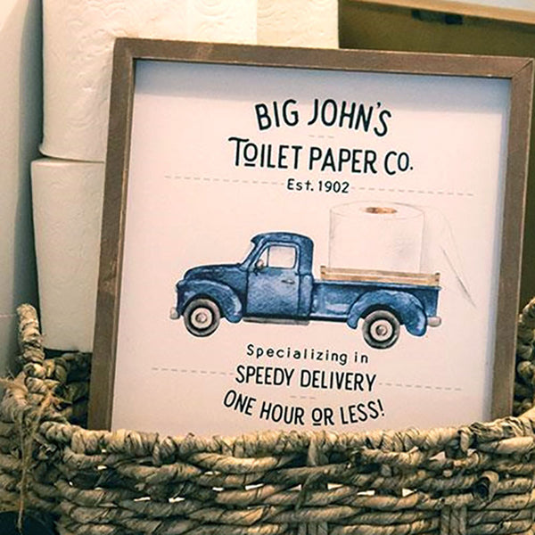 big johns toilet paper co framed advertising sign