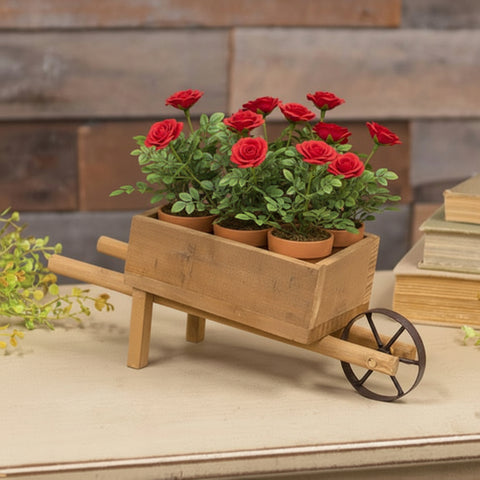 Distressed Miniature Wooden Wheelbarrow Planter