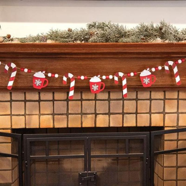 hot cocoa and candy cane wooden garland