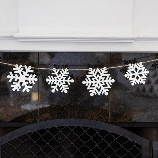 white glittered snowflake garland