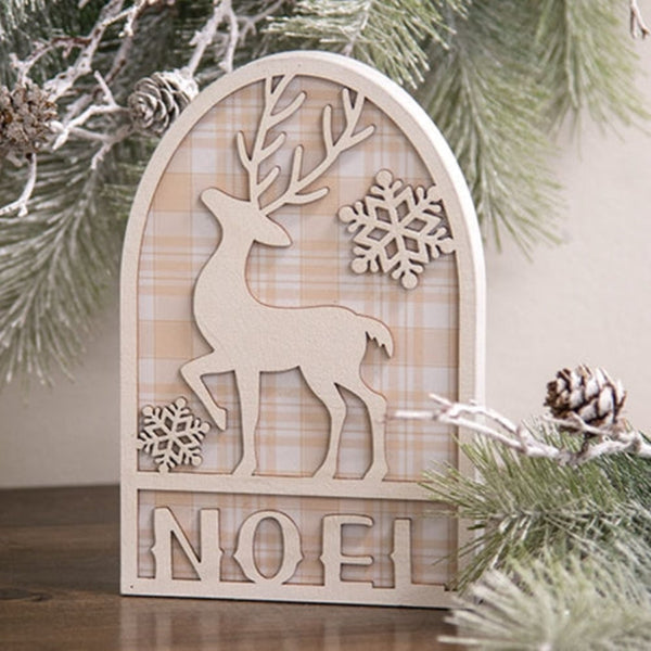 noel deer and snowflakes arched shelf sitter