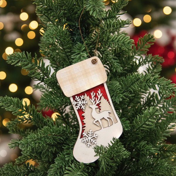 woodland deer and snowflake stocking ornament
