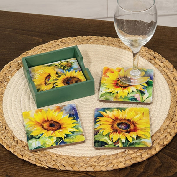 watercolor sunflower coasters and holder