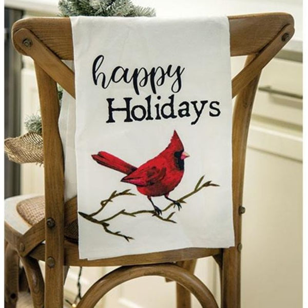 happy holidays cardinal dish towel