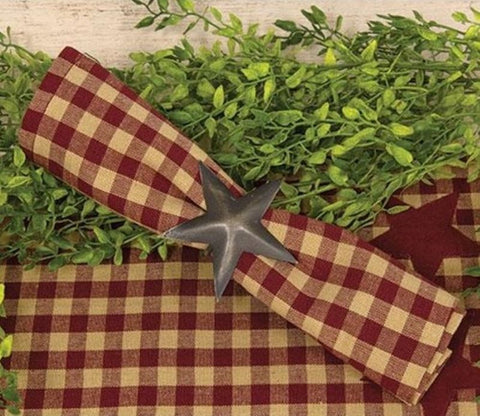 Burgundy and Tan Checkered Fabric Napkins Set of 4