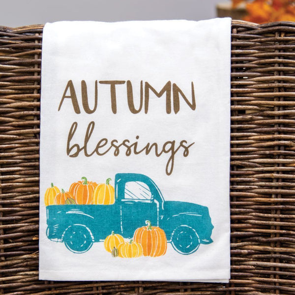 autumn blessings truck dish towel 