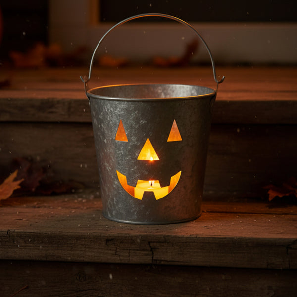 galvanized jack-o-lantern face metal bucket