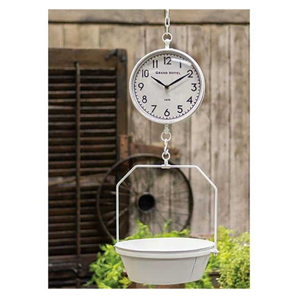 white vintage hanging scale with clock