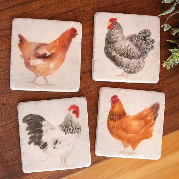 country chickens and roosters coasters